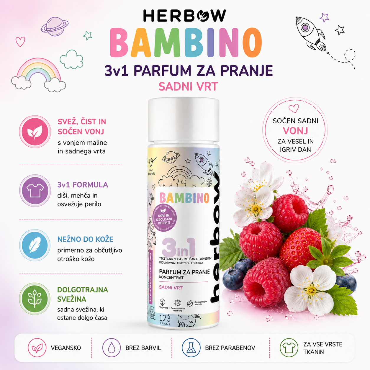Herbow BAMBINO 3v1 parfum za pranje – Sadni vrt, 200 ml